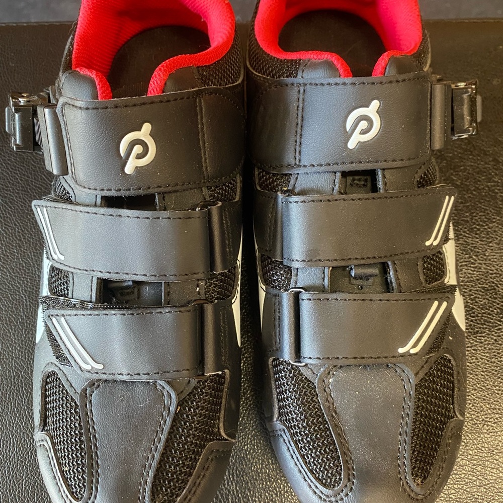 Peloton Black and Red Shoes with Velcro Straps